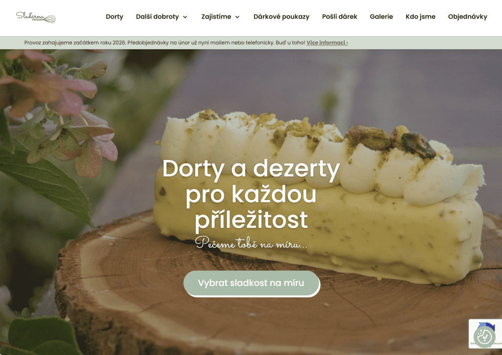 Titulní stránka webu cukrářské dílny Slaďárna